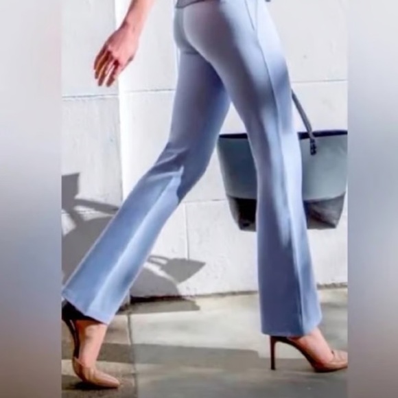 Betabrand Straight Leg Pull-On Yoga Dress Pants in Baby Blue - Picture 2 of 9
